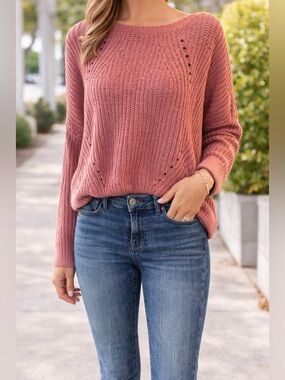 SO Knit Sweater Size Large Dusty Rose Lightweight Pullover